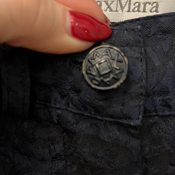 MaxMara Pants Trousers Damask Silk Blend High Rise Navy Blue Size 8 Italy - Picture 4 of 8